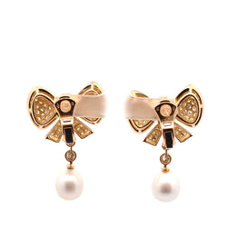 Boucles d'oreilles Pendantes en or jaune, perles et diamants - Castafiore