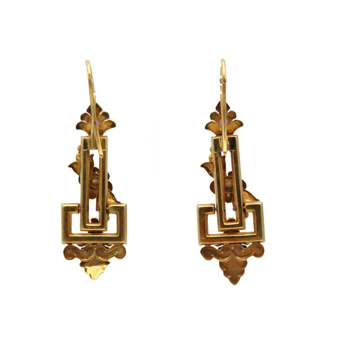 Boucles d'oreilles Pendantes en or jaune, perles et grenats - Castafiore