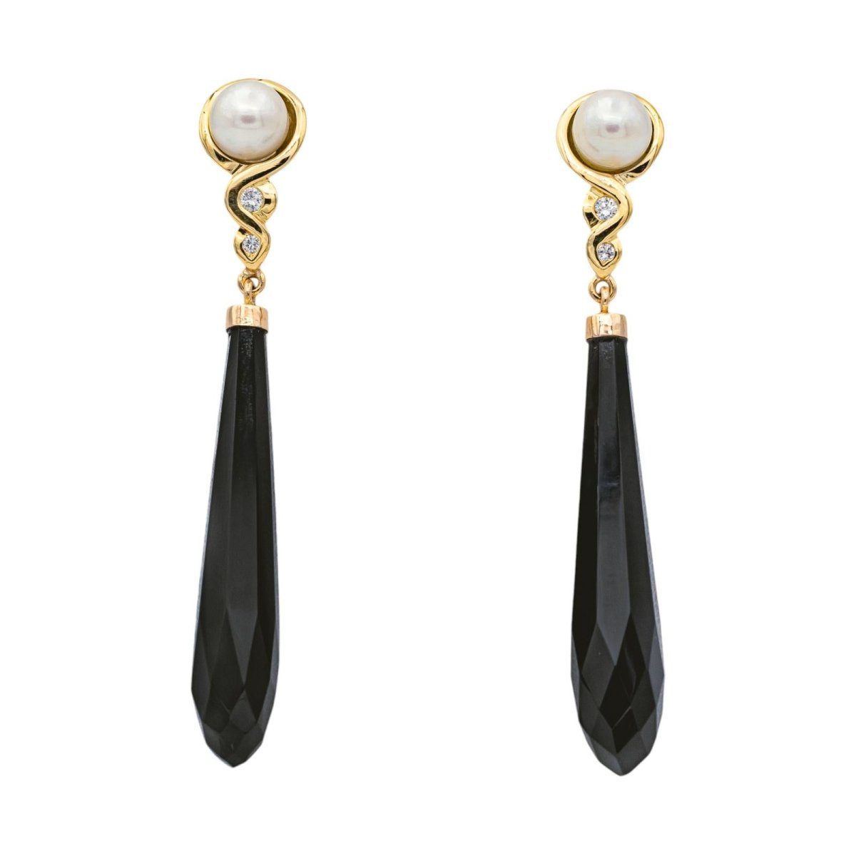 Boucles d'oreilles Pendantes en or jaune, perles, onyx et diamants - Castafiore