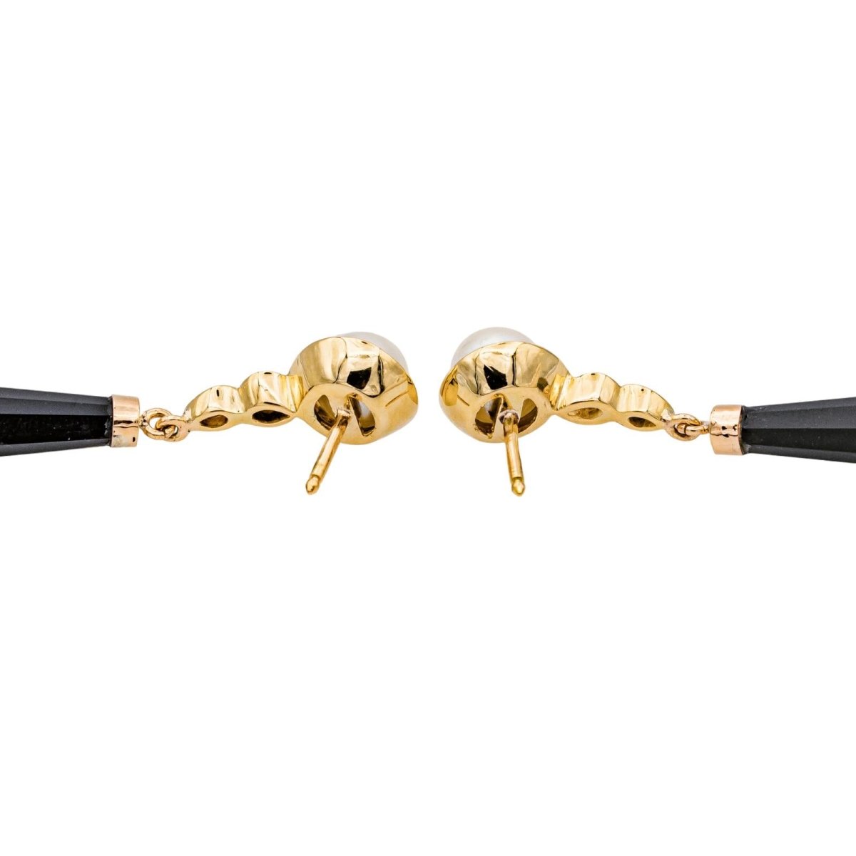 Boucles d'oreilles Pendantes en or jaune, perles, onyx et diamants - Castafiore