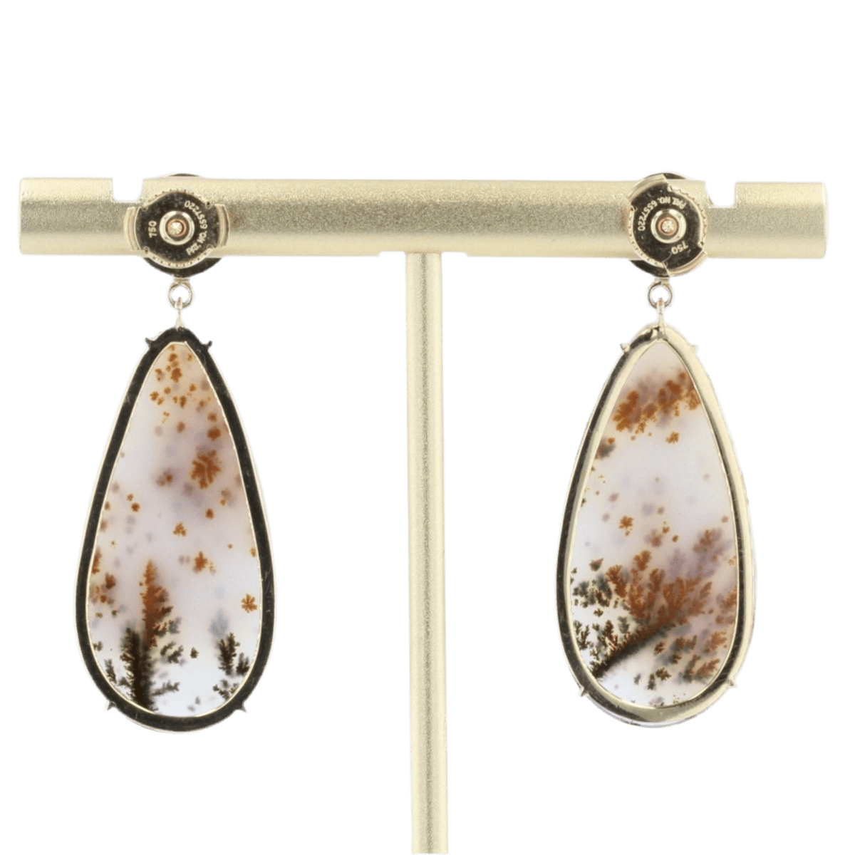 Boucles d'oreilles Pendantes en or jaune, pierres de lune et agate - Castafiore