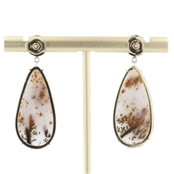 Boucles d'oreilles Pendantes en or jaune, pierres de lune et agate - Castafiore