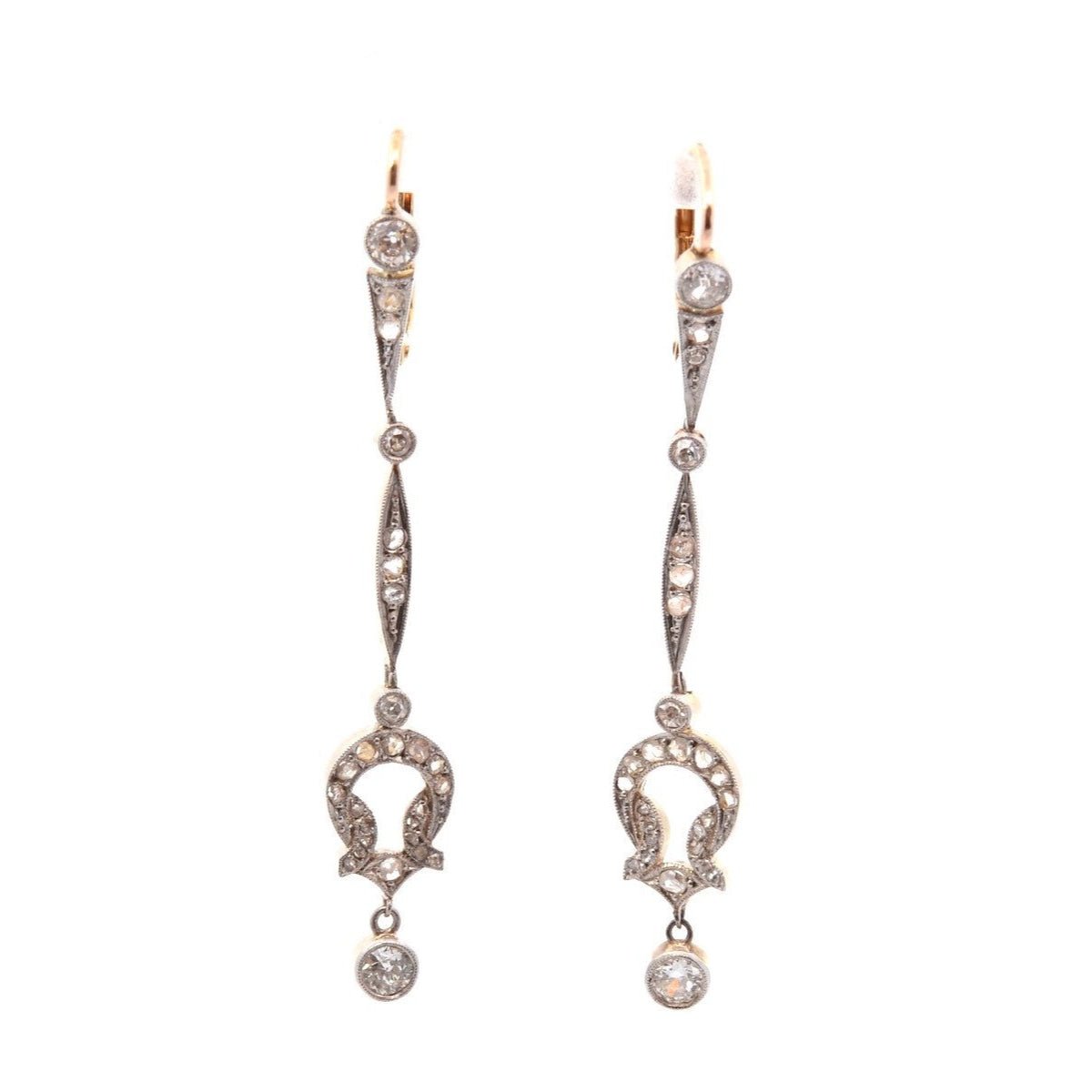 Boucles d'oreilles Pendantes en or jaune, platine et diamants - Castafiore