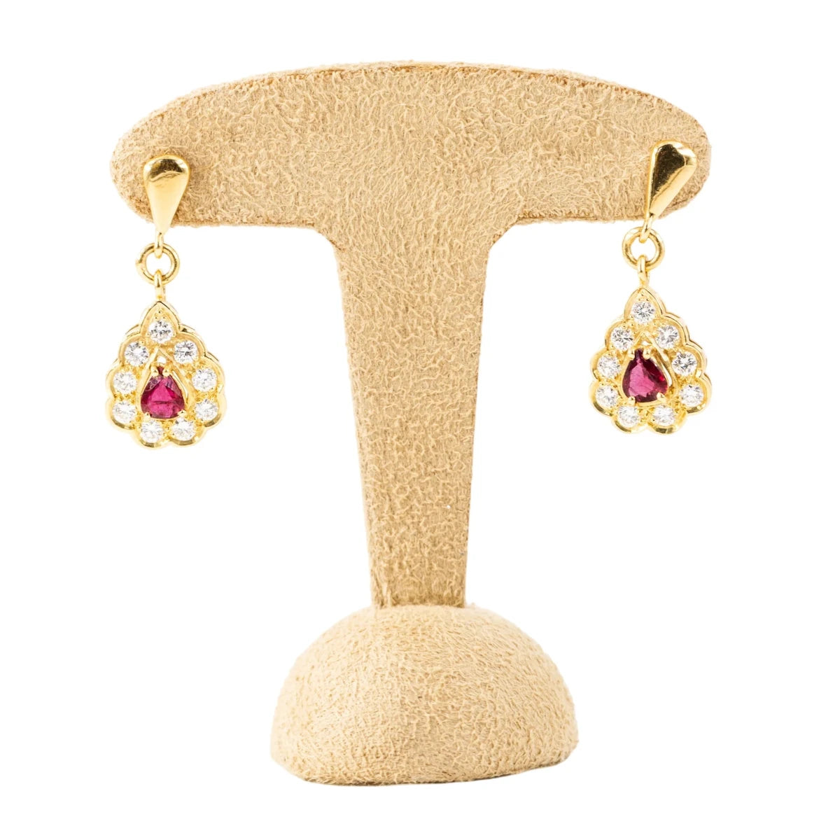 Boucles d'oreilles Pendantes en or jaune, rubis et diamants - Castafiore