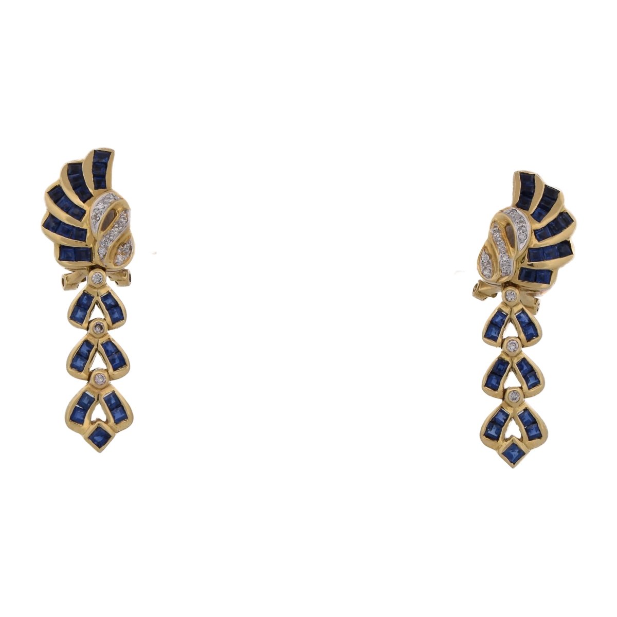 Boucles d'oreilles Pendantes en or jaune, saphirs et diamants - Castafiore
