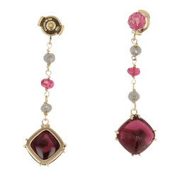 Boucles d'oreilles Pendantes en or jaune, tourmalines, spinelles et diamants - Castafiore