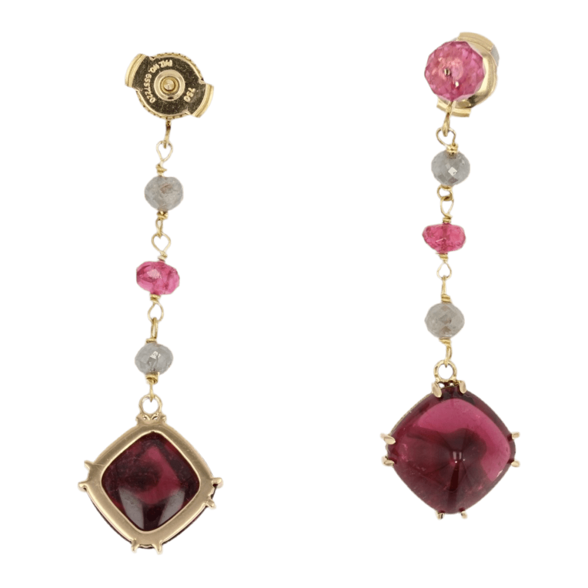 Boucles d'oreilles Pendantes en or jaune, tourmalines, spinelles et diamants - Castafiore