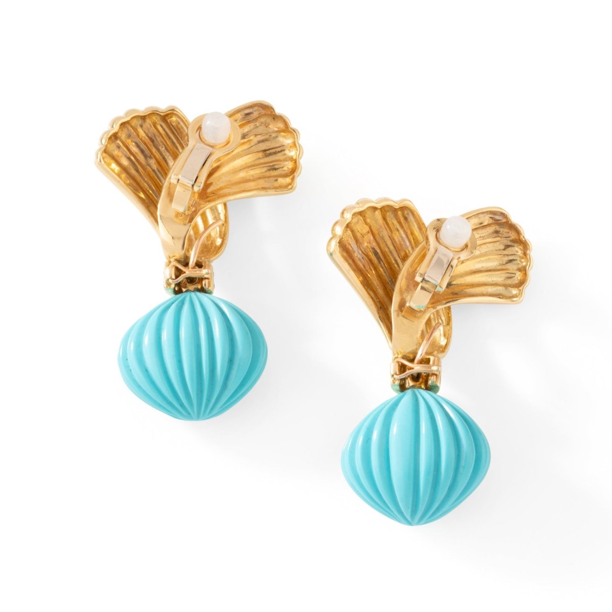 Boucles d'oreilles Pendantes en or jaune, turquoises et diamants - Castafiore