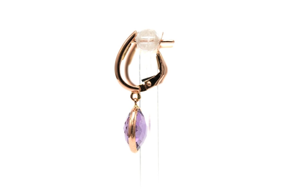 Boucles d'oreilles Pendantes en or rose et améthystes - Castafiore