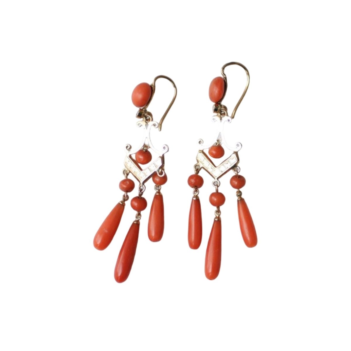 Boucles d'oreilles Pendantes en or rose et corail - Castafiore