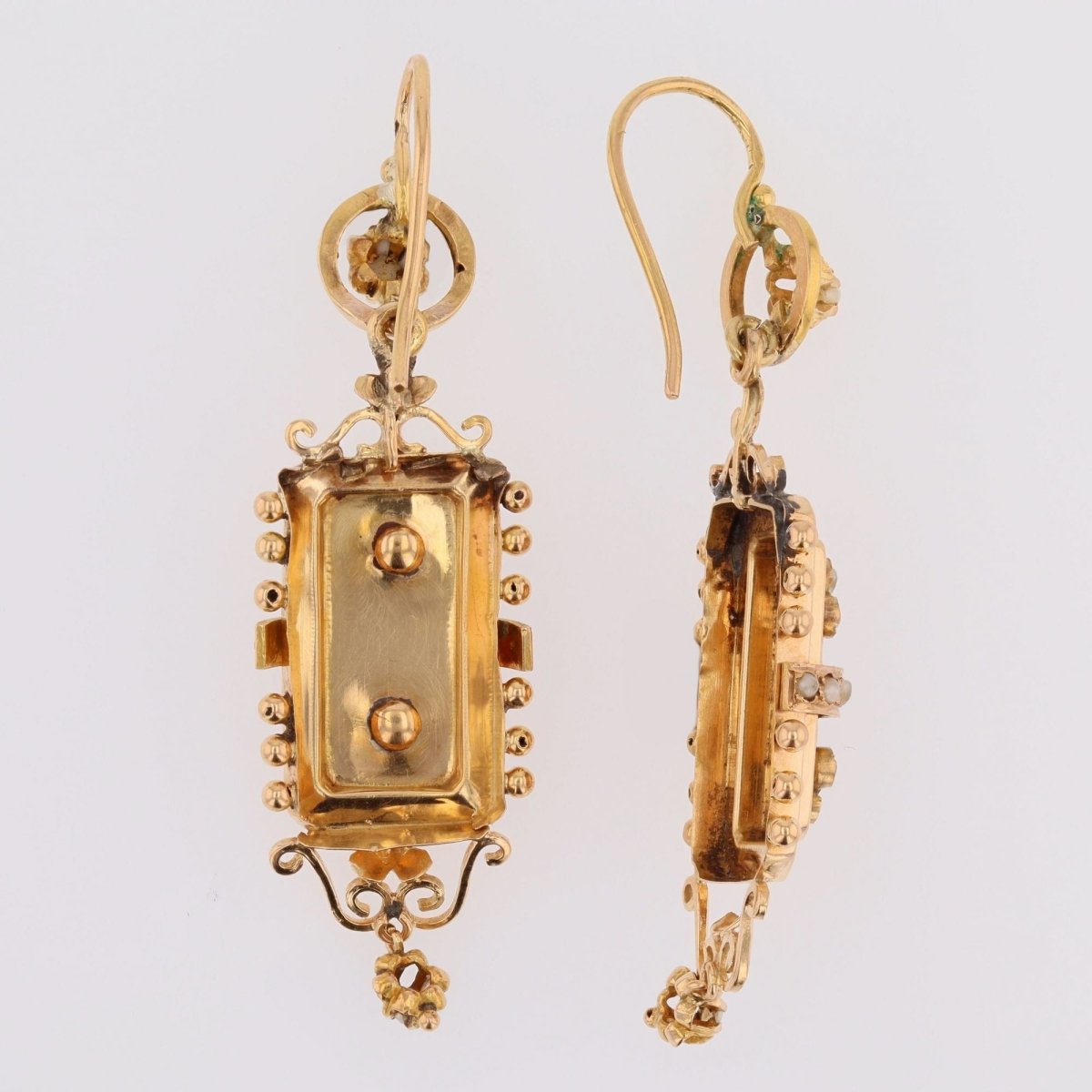 Boucles d'oreilles pendantes en or rose et perles fines - Castafiore