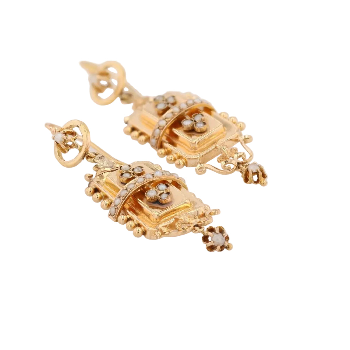 Boucles d'oreilles pendantes en or rose et perles fines - Castafiore