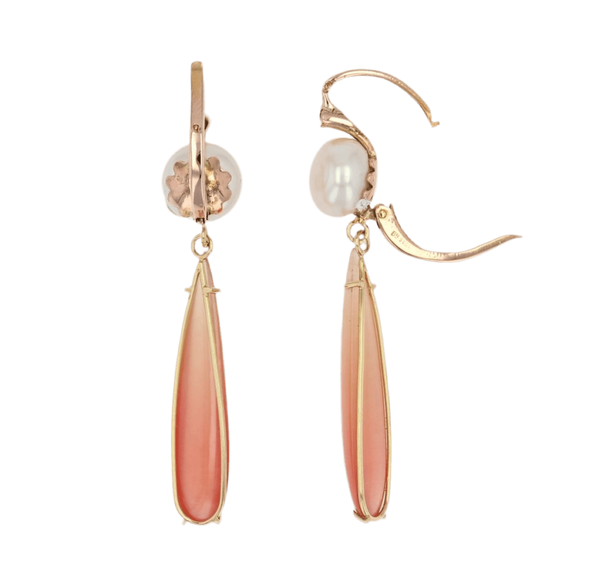 Boucles d'oreilles Pendantes en or rose, perle, grenats et diamant - Castafiore