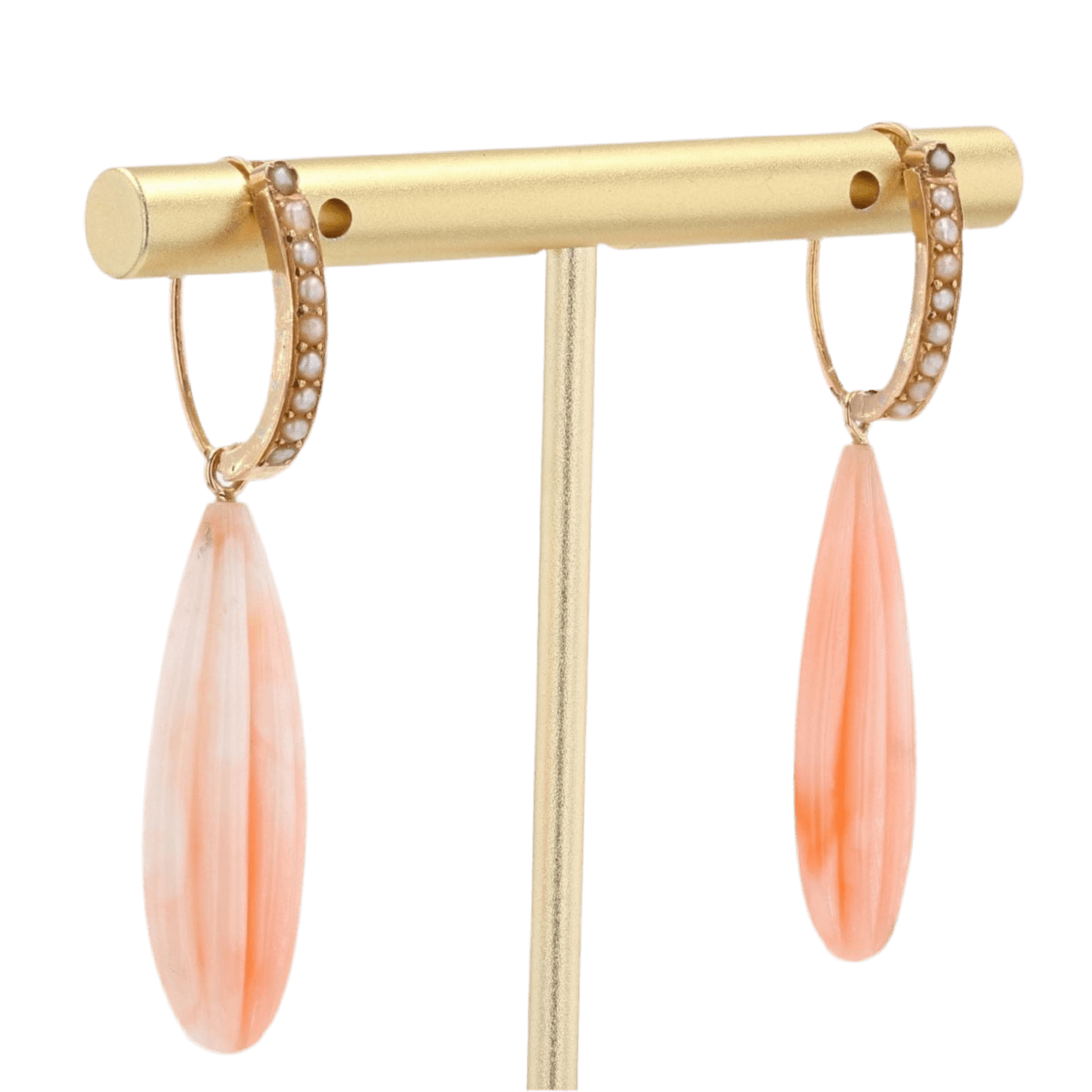 Boucles d'oreilles Pendantes en or rose, perles et corail - Castafiore
