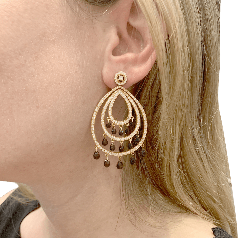 Boucles d'oreilles Pendantes en or rose, tourmalines et diamants - Castafiore