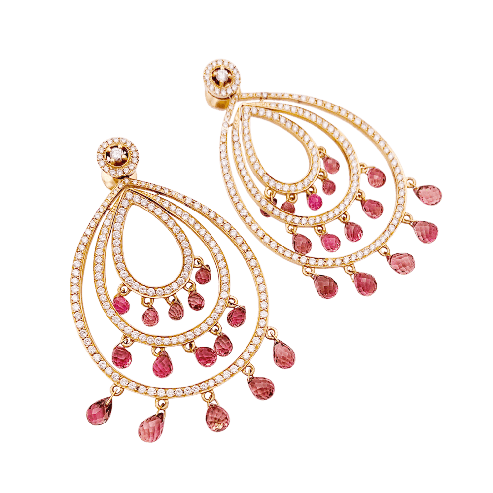 Boucles d'oreilles Pendantes en or rose, tourmalines et diamants - Castafiore