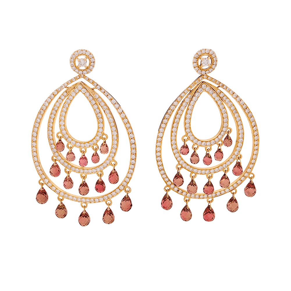 Boucles d'oreilles Pendantes en or rose, tourmalines et diamants - Castafiore