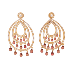 Boucles d'oreilles Pendantes en or rose, tourmalines et diamants - Castafiore