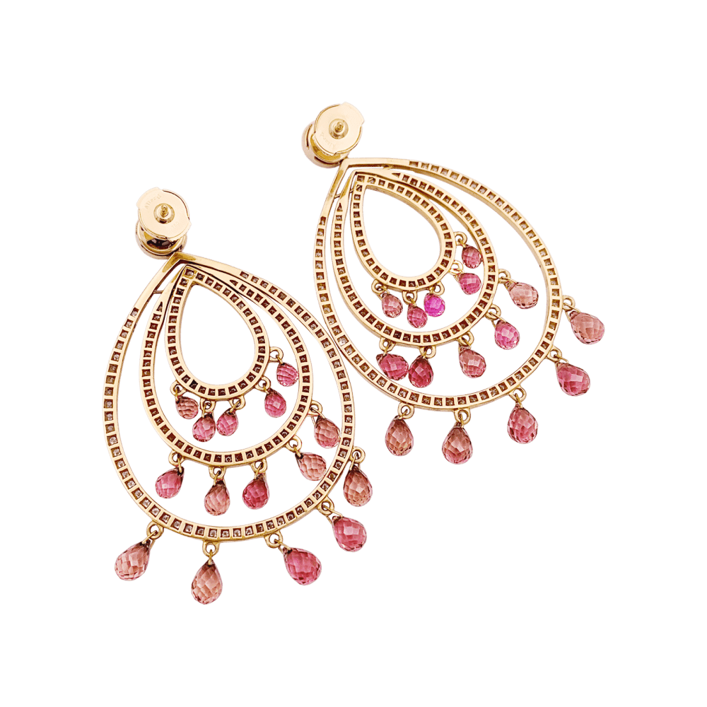 Boucles d'oreilles Pendantes en or rose, tourmalines et diamants - Castafiore
