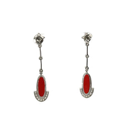 Boucles d'oreilles Pendantes en platine, corail et diamants - Castafiore