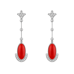 Boucles d'oreilles Pendantes en platine, corail et diamants - Castafiore