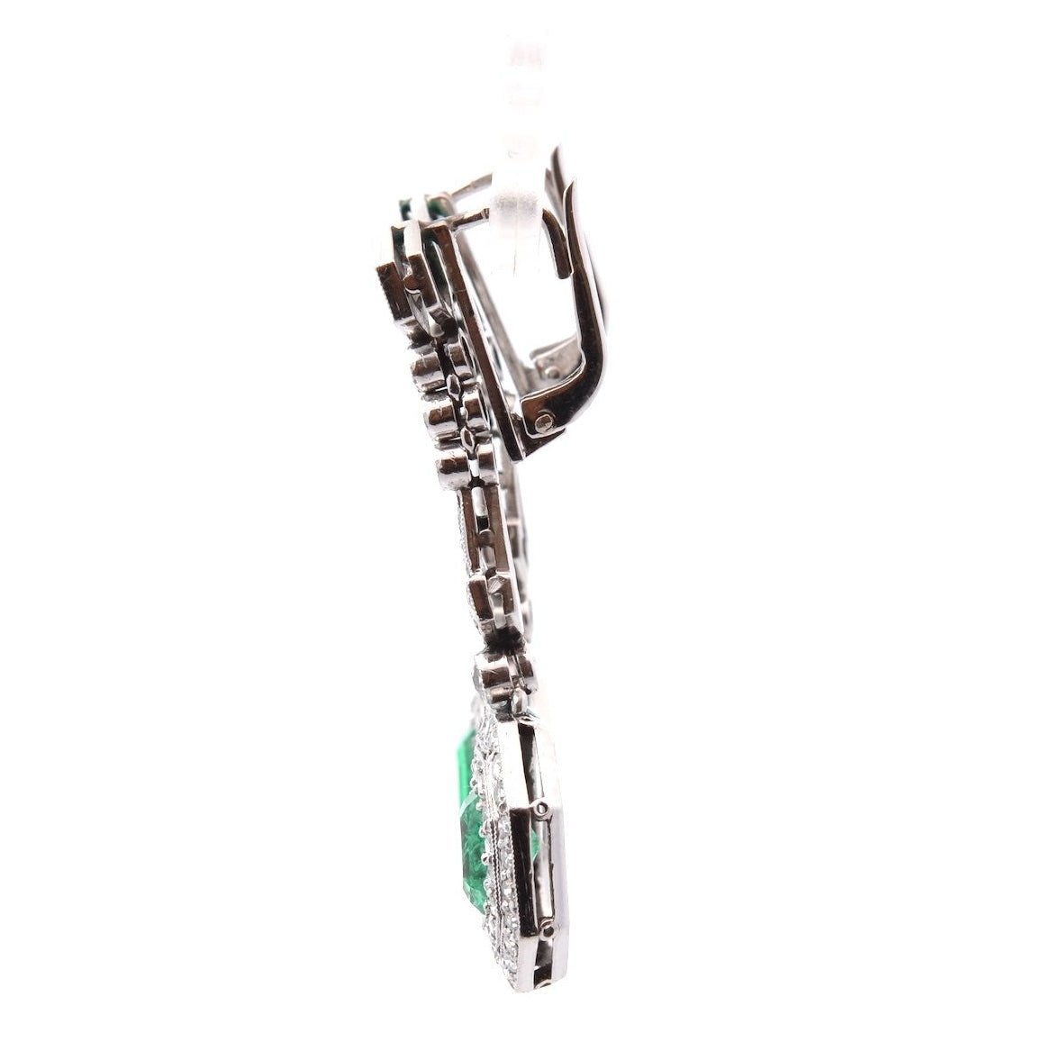 Boucles d'oreilles Pendantes en platine, émeraudes et diamants - Castafiore