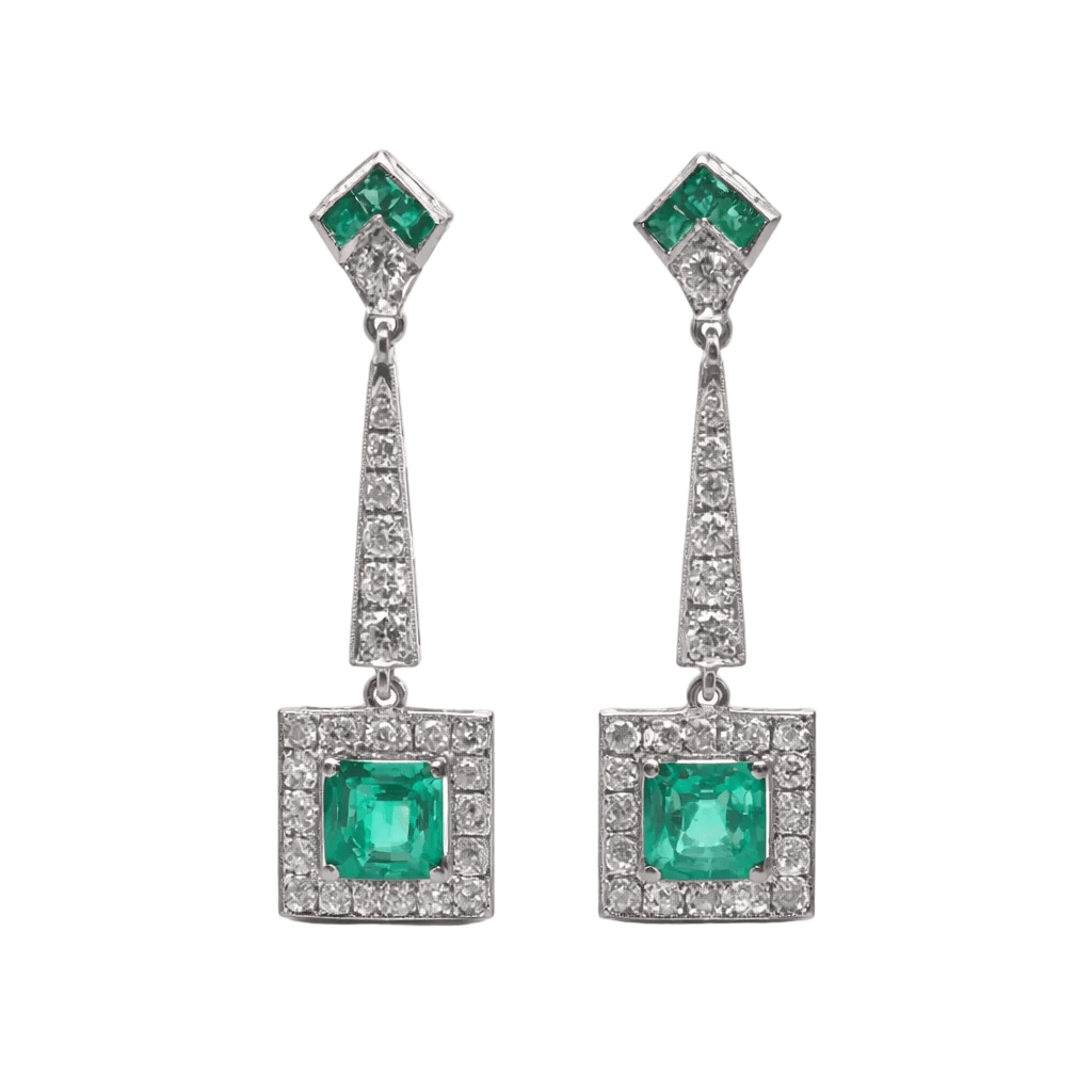 Boucles d'oreilles Pendantes en platine, émeraudes et diamants - Castafiore
