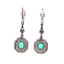 Boucles d'oreilles Pendantes en platine, émeraudes et diamants - Castafiore