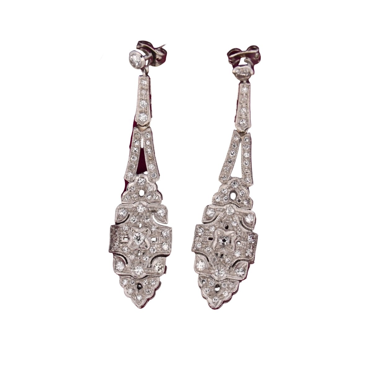 Boucles d'oreilles Pendantes en platine et diamants - Castafiore