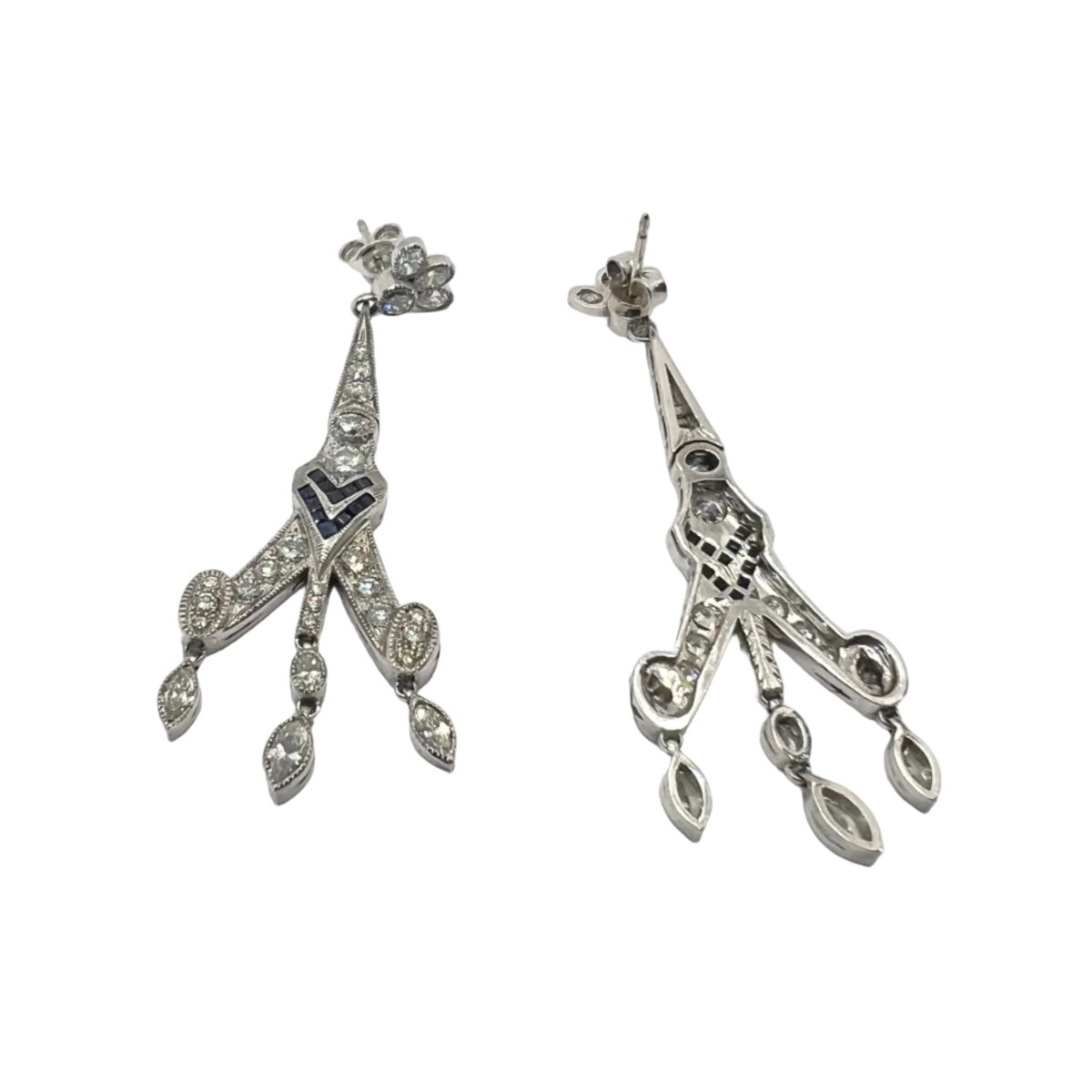 Boucles d'oreilles Pendantes en platine, saphirs et diamants - Castafiore