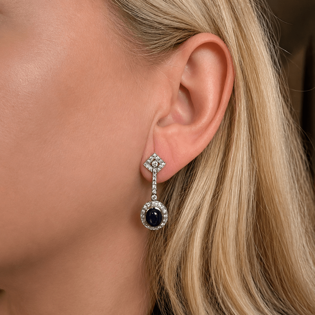 Boucles d'oreilles Pendantes en platine, saphirs et diamants - Castafiore