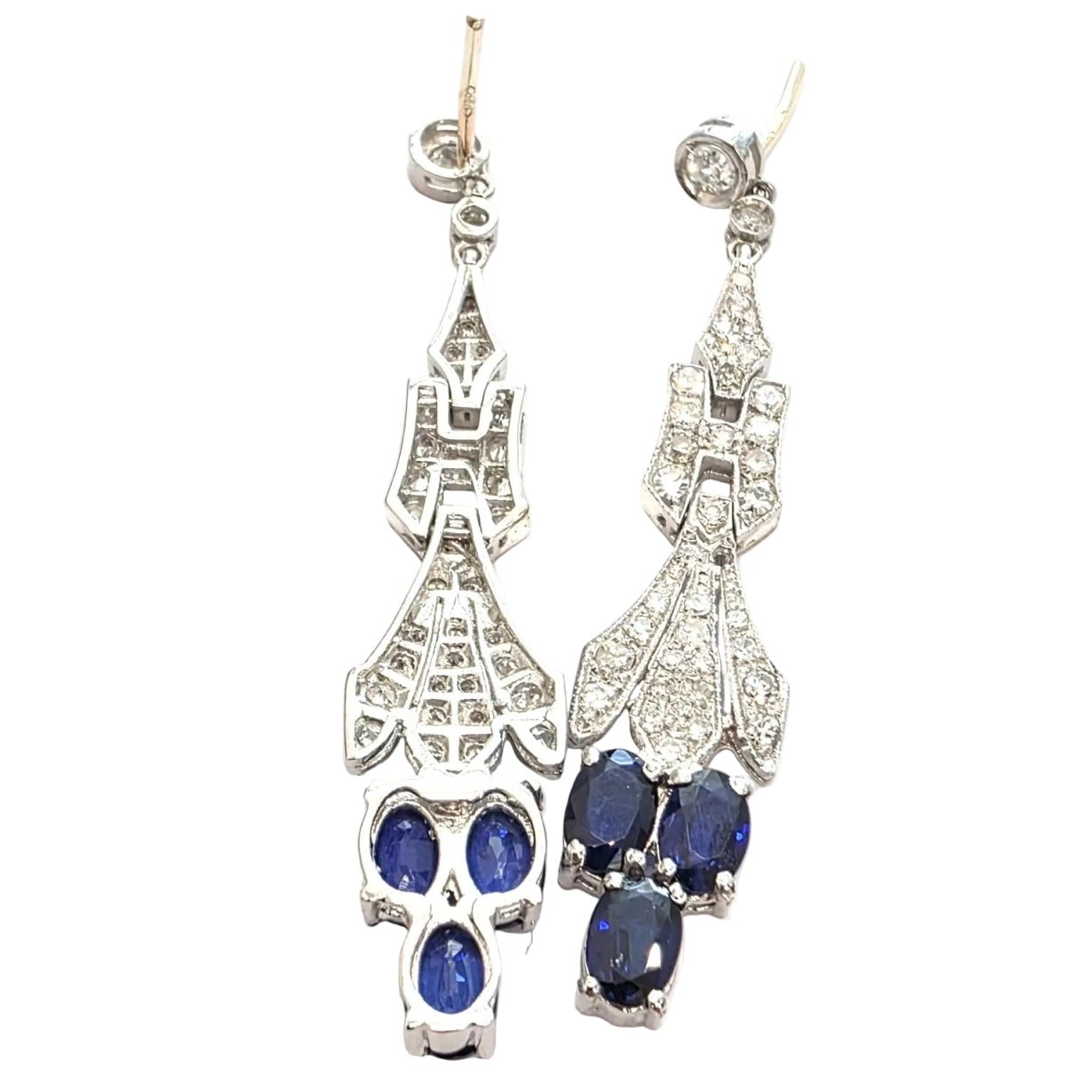 Boucles d'oreilles Pendantes en platine, saphirs et diamants - Castafiore