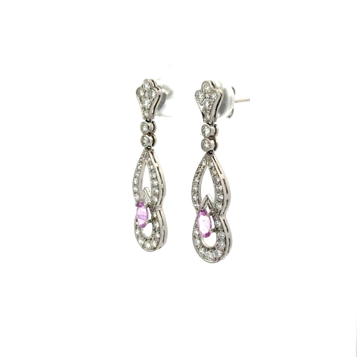 Boucles d'oreilles Pendantes en platine, saphirs et diamants - Castafiore