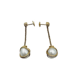 Boucles d'oreilles Pendantes FRED "Baie des Anges" en or jaune, perles et diamants - Castafiore
