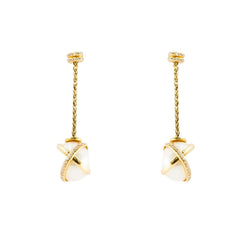 Boucles d'oreilles Pendantes FRED "Baie des Anges" en or jaune, perles et diamants - Castafiore
