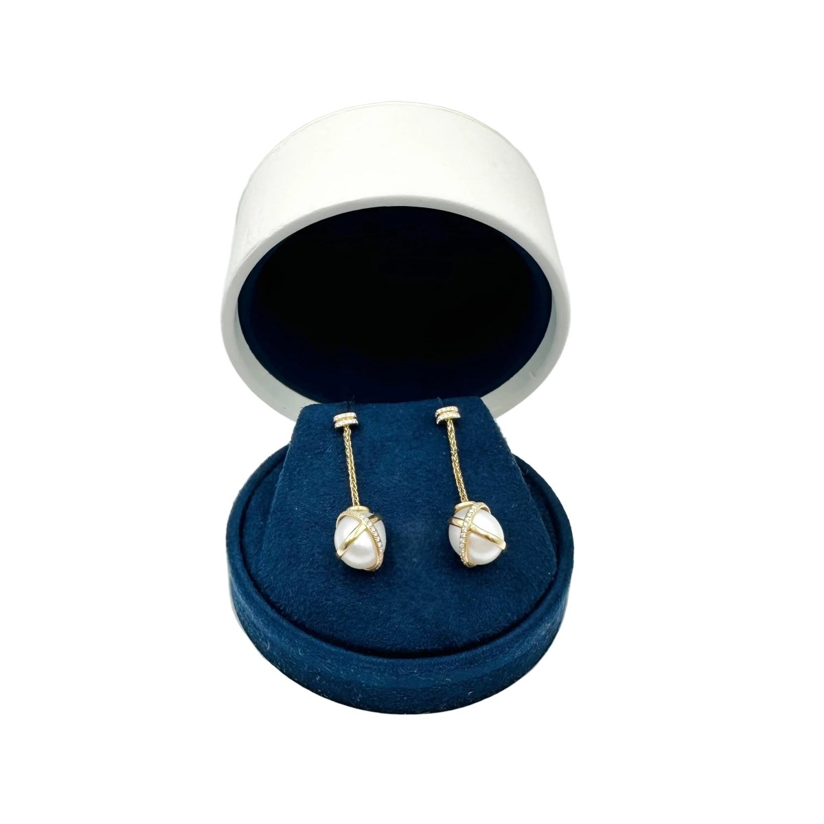 Boucles d'oreilles Pendantes FRED Baie des Anges en or jaune, perles et diamants