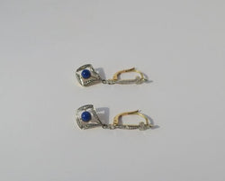 Boucles d’oreilles pendantes Lapis Lazuli Diamants deux Ors Art Déco - Castafiore