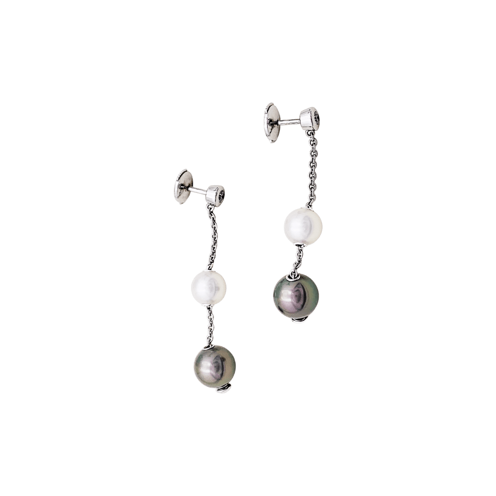 Boucles d'oreilles Pendantes MIKIMOTO en or blanc, perles et diamants - Castafiore