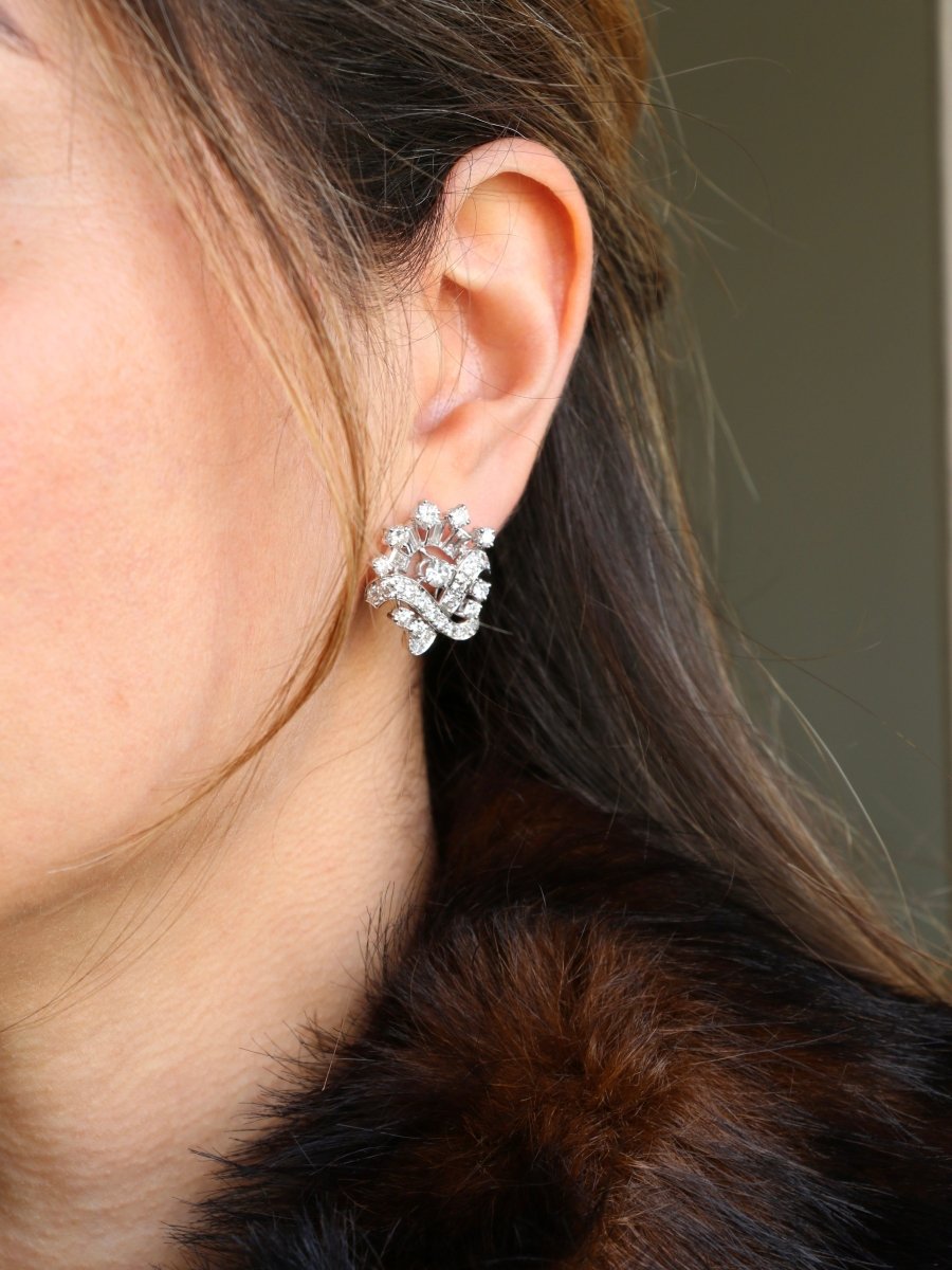 Boucles d'oreilles pendantes or blanc diamants 8,5 carats - Castafiore