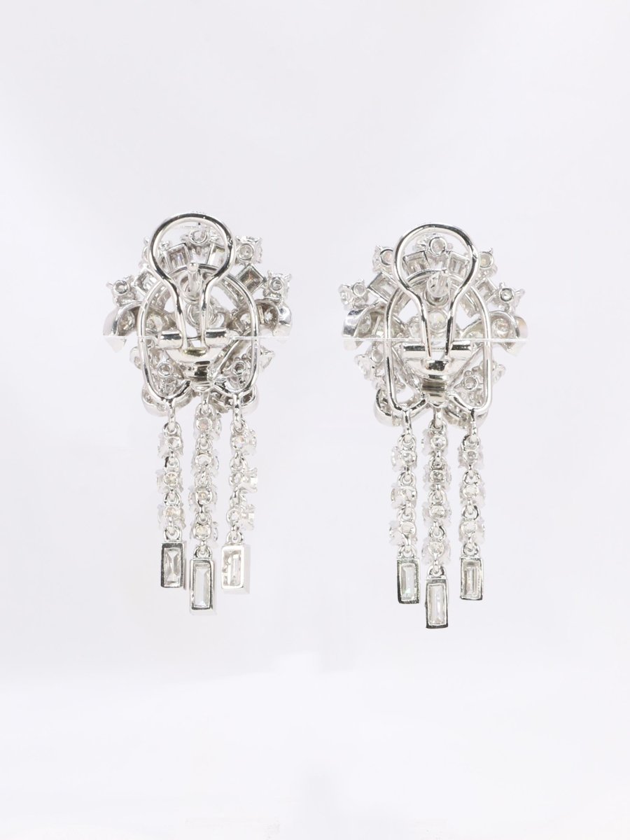 Boucles d'oreilles pendantes or blanc diamants 8,5 carats - Castafiore