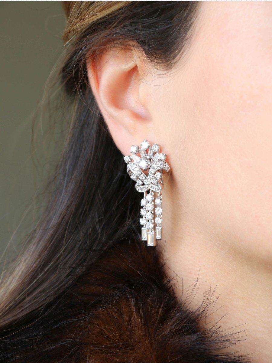 Boucles d'oreilles pendantes or blanc diamants 8,5 carats - Castafiore