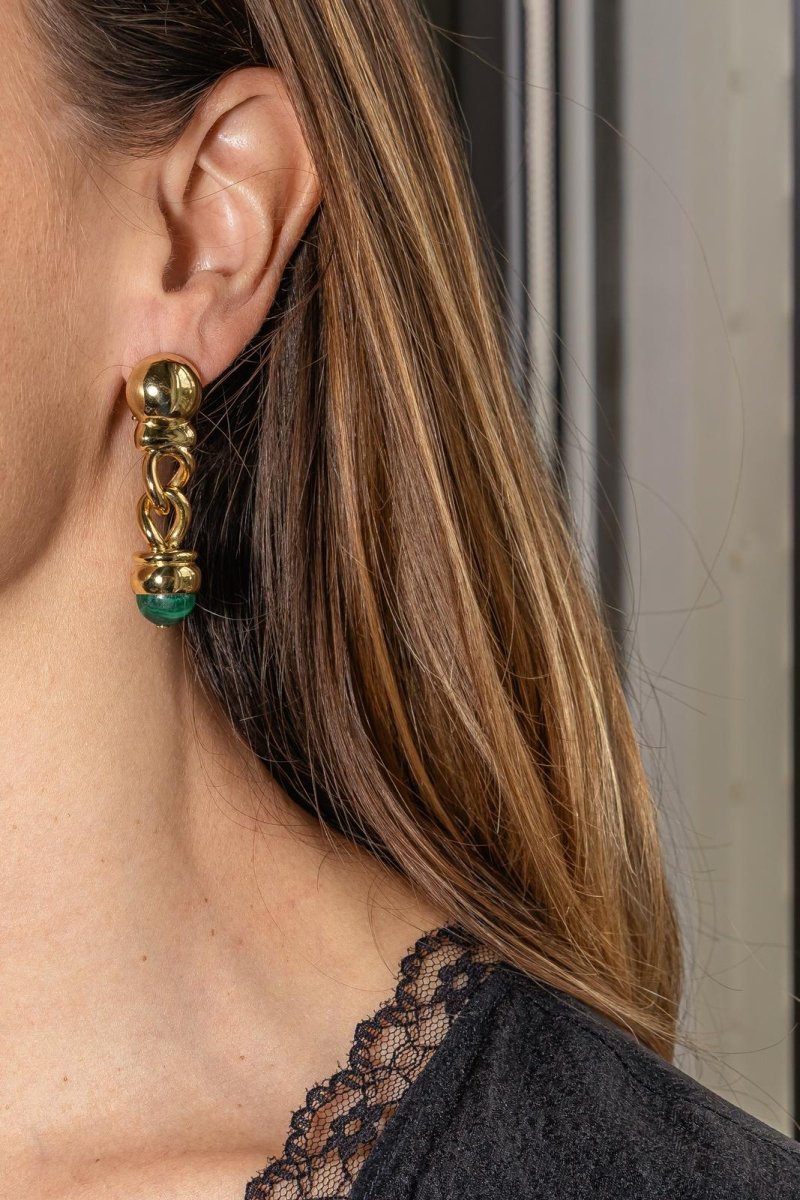 Boucles d'oreilles Pendantes Or jaune Malachite - Castafiore
