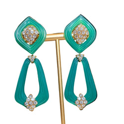 Boucles d'oreilles Pendantes RENE KERN en or jaune, chrysoprases et diamants - Castafiore