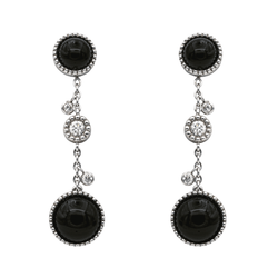 Boucles d'oreilles Pendantes SUSIE OTÉRO en or blanc, onyx et diamants - Castafiore