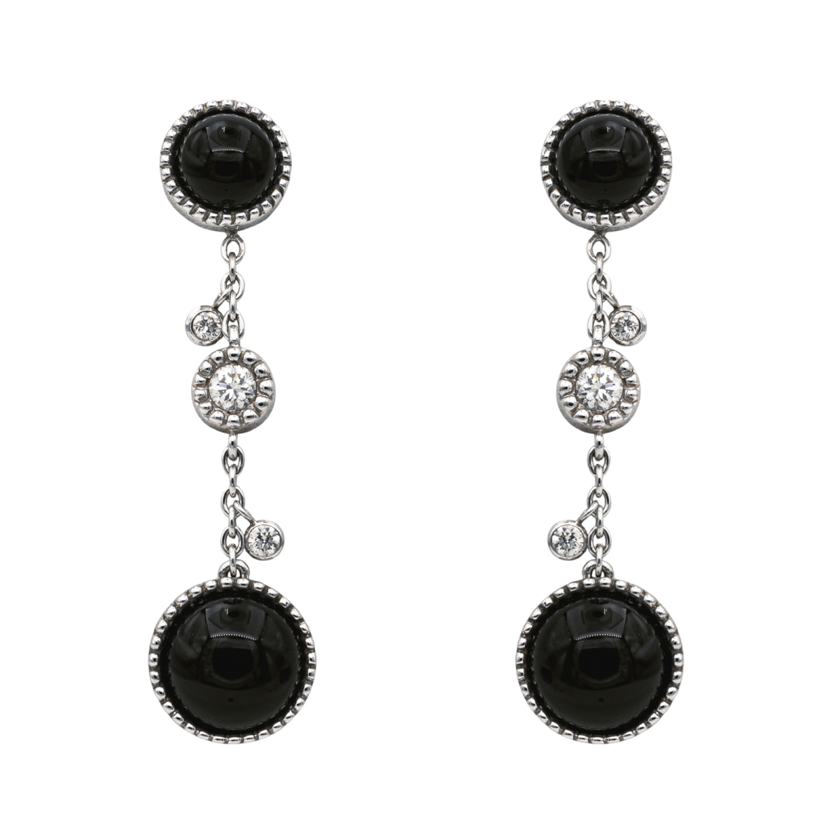 Boucles d'oreilles Pendantes SUSIE OTÉRO en or blanc, onyx et diamants - Castafiore