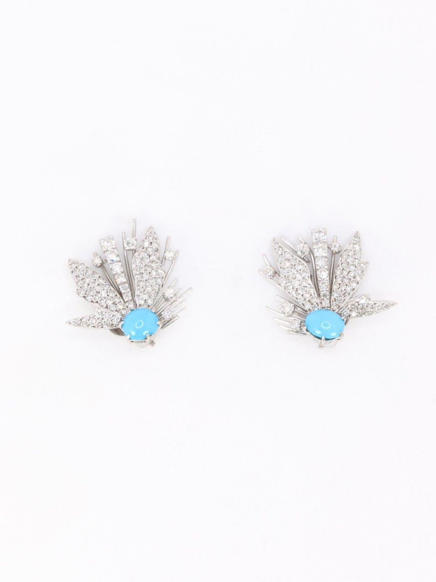 Boucles d'oreilles pendantes turquoises diamants - Castafiore