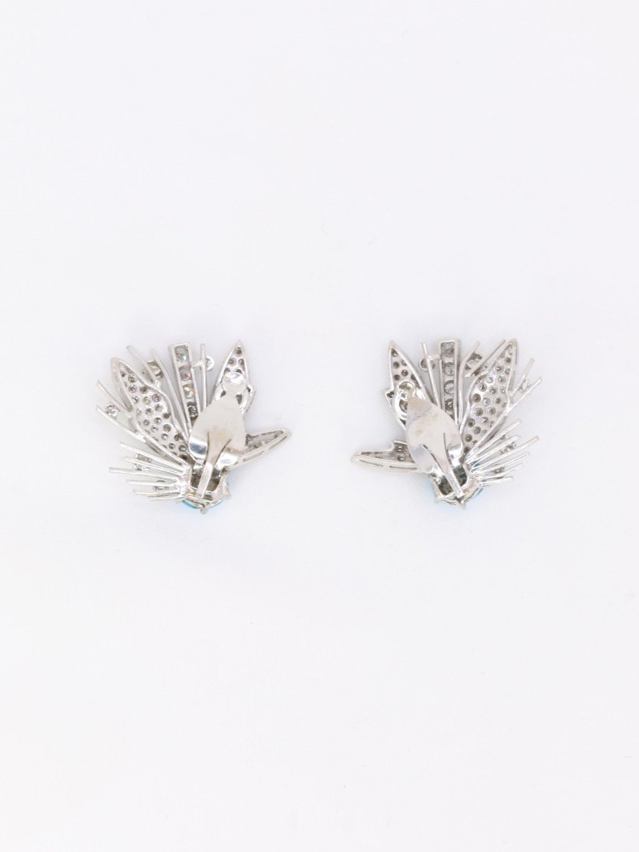 Boucles d'oreilles pendantes turquoises diamants - Castafiore