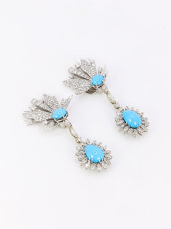 Boucles d'oreilles pendantes turquoises diamants - Castafiore