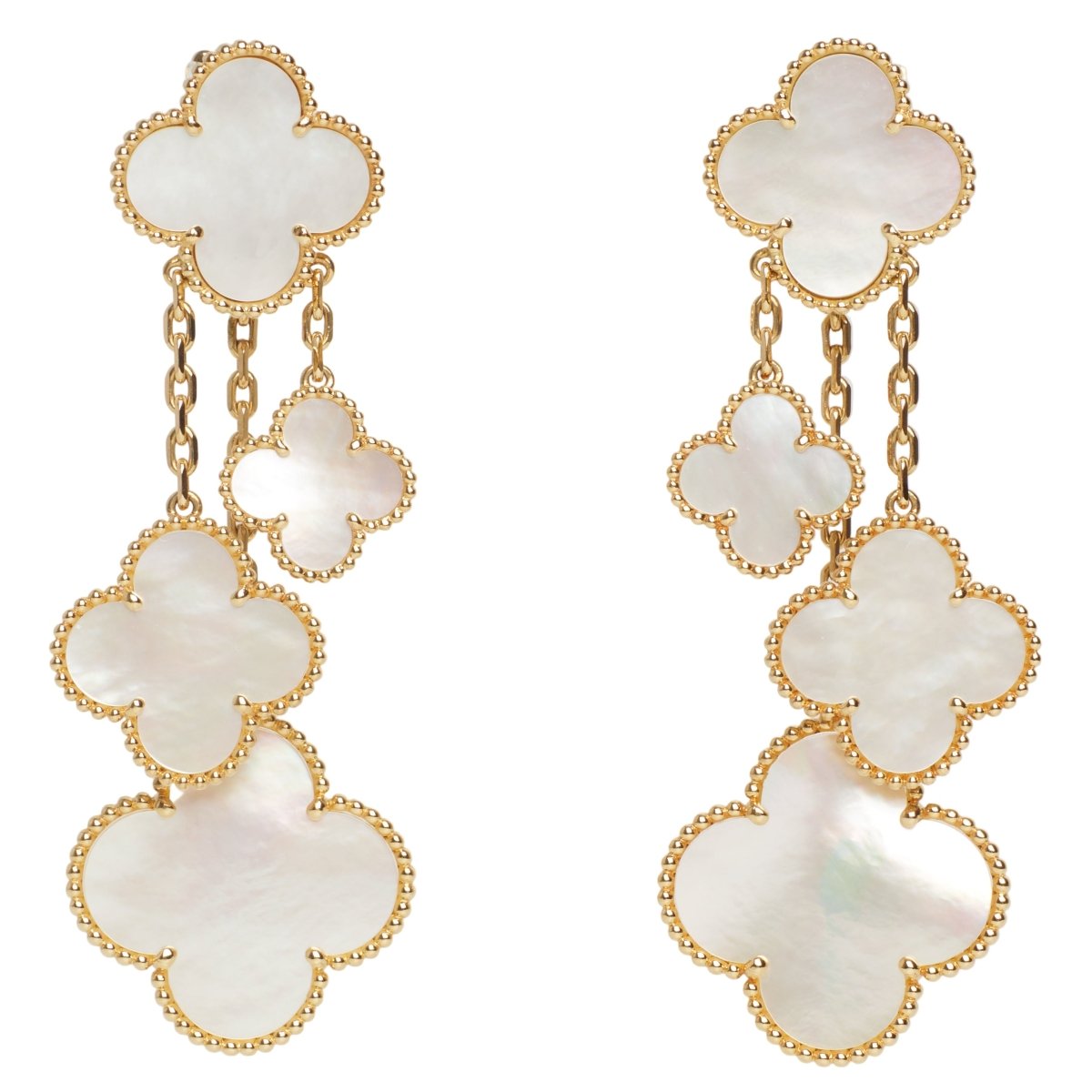 Boucles d’oreilles Pendantes VAN CLEEF & ARPELS "Magic Alhambra" en or jaune et nacre - Castafiore