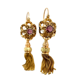 Boucles d'oreilles Pendants or jaune et rose améthyste - Castafiore